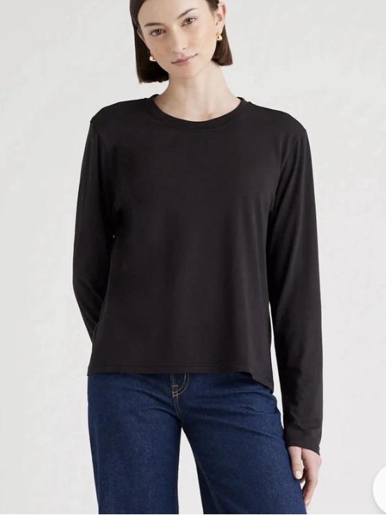 Quince Pullover Crew Black Women’s Large Stretch Casual Athleisure Long Sleeve